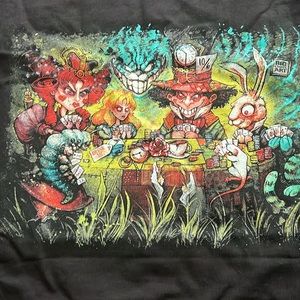 Attic salt Alice in wonderland black graphic cotton tee we are all mad here XL